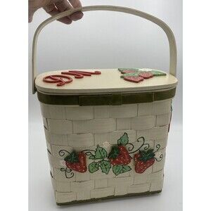 Vintage Basketville Putney Vermont Hand Painted Strawberry Picnic Basket Purse